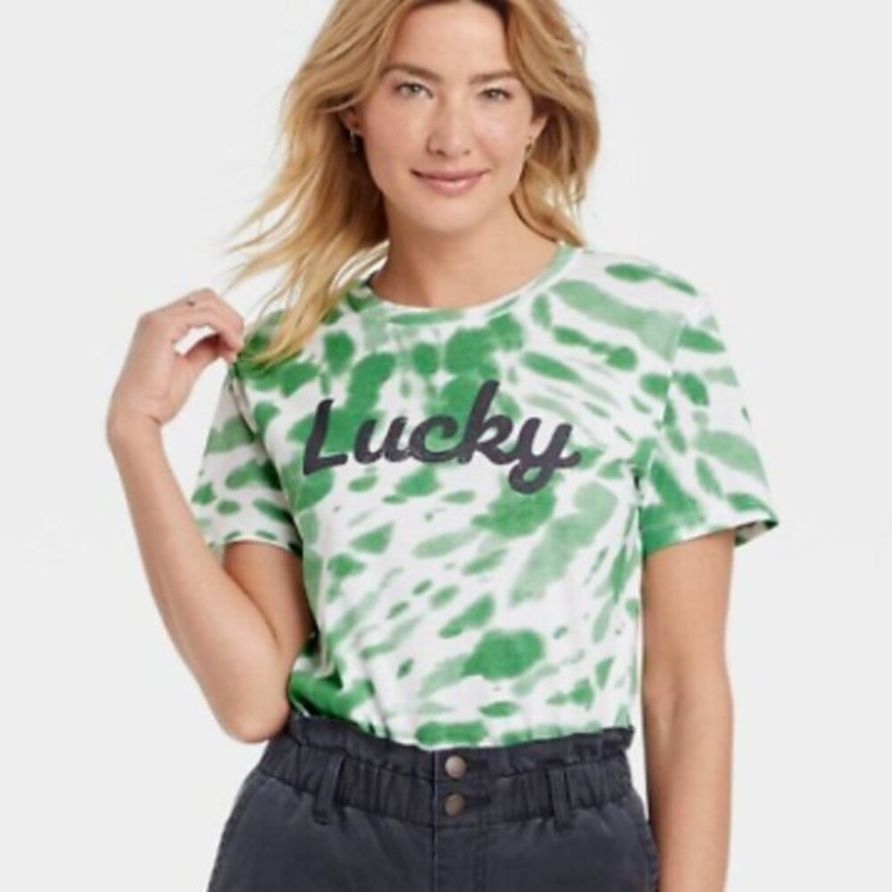Grayson Threads Lucky Green White St. Patricks Day Tie Dye Short Sleeve Tee S